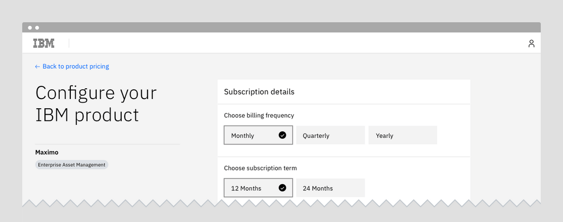 Product configuration page